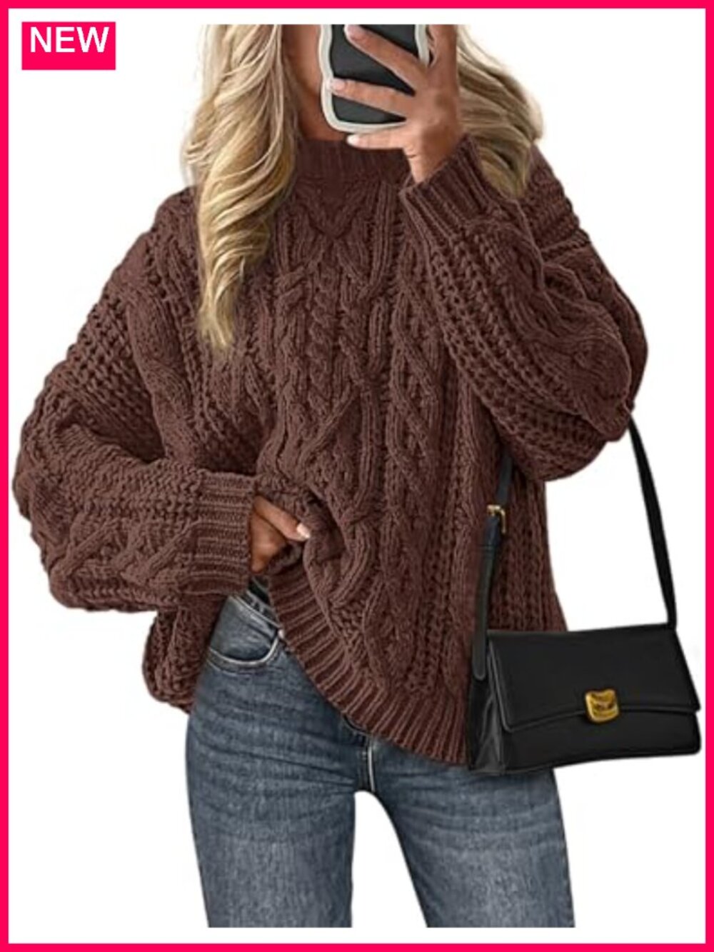 Chunky Cable Knit Pullover Sweater Crew Neck Long Sleeve Women's